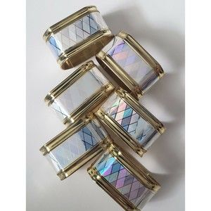 Vintage brass napkin Holders Rings with Iridescent Diamond Pattern